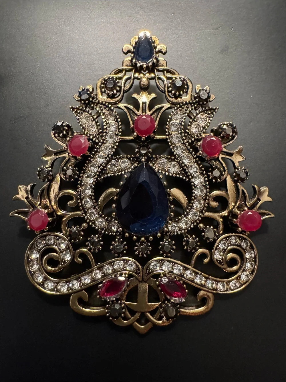 Large Gothic Revival Gold Tone Brooch